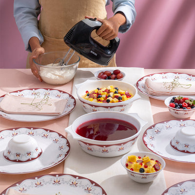 Larah by Borosil Home Chef Set - Royal Brown 6 Full Plates + 6 Veg Bowls + 2 Opal Casseroles + 2 Plastic Lid