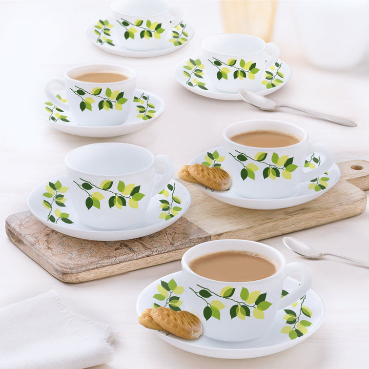 Larah By Borosil Green Leaves Cup n Saucer Set