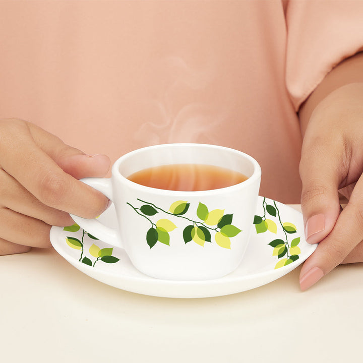 Larah By Borosil Green Leaves Cup n Saucer Set