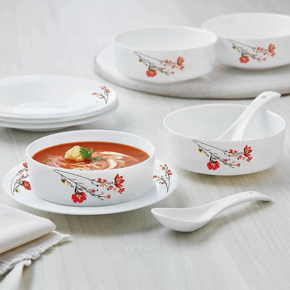 Larah by Borosil Chrys Red Soup Bowl w Saucer Set