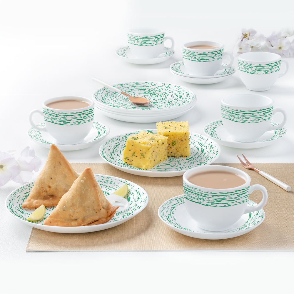 Larah by Borosil Green Nova Snack Set w Cups n Saucer