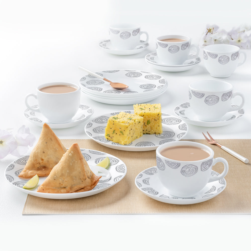 Larah by Borosil Moonbeam Snack Set w Cups n Saucer