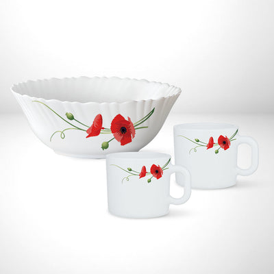Larah by Borosil Red Carnation High Tea Set