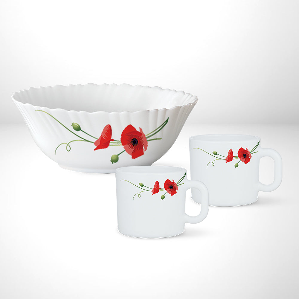 Larah by Borosil Red Carnation High Tea Set
