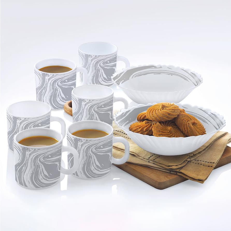 Larah by Borosil Marble Snack Set w Mugs