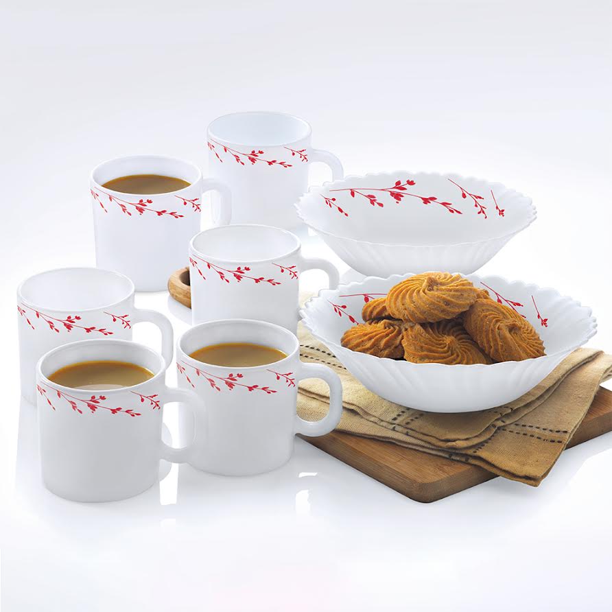 Larah by Borosil Vintage Snack Set w Mugs