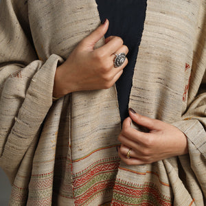 Brown - Kutch Embroidery Handwoven Silk x Woolen Shawl 35