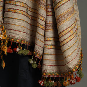 Brown - Kutch Embroidery Handwoven Silk x Woolen Shawl 35