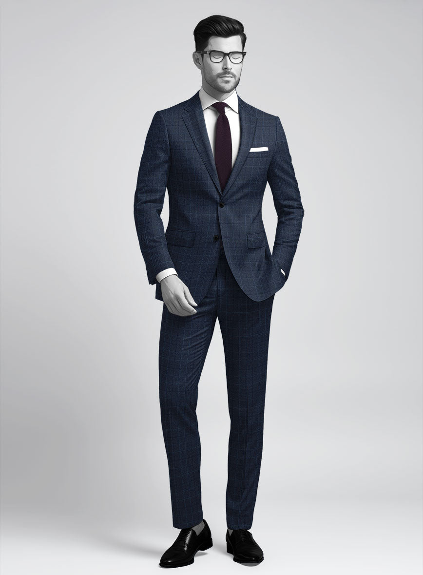 Napolean Porter Prince Of Wales Blue Wool Suit