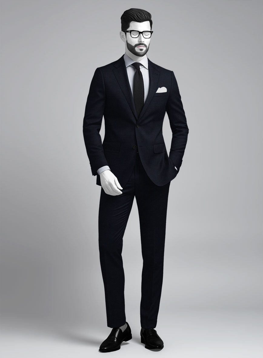 Napolean Alda Gingham Dark Blue Wool Suit