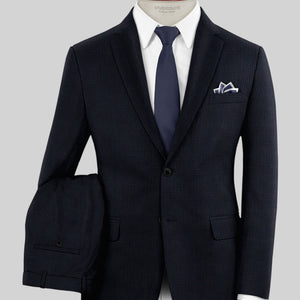 Napolean Alda Gingham Dark Blue Wool Suit