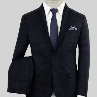 Napolean Alda Gingham Dark Blue Wool Suit