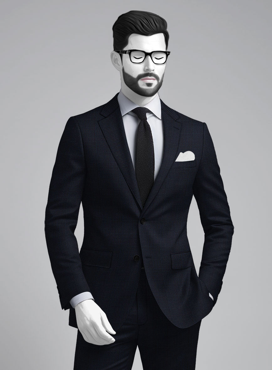 Napolean Alda Gingham Dark Blue Wool Suit