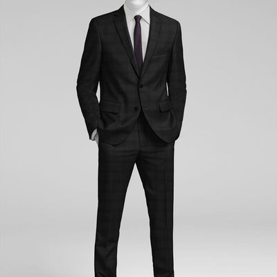 Napolean Brook Overcheck Black Wool Suit