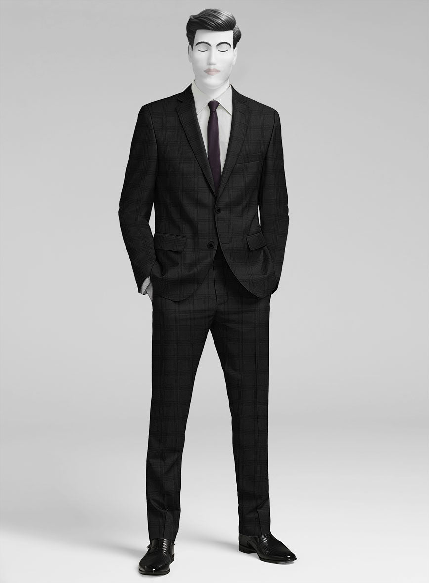Napolean Brook Overcheck Black Wool Suit