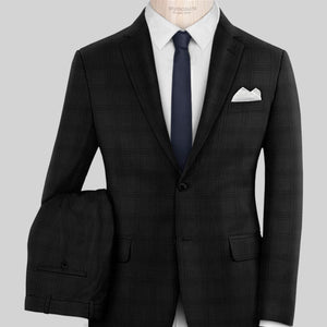 Napolean Brook Overcheck Black Wool Suit