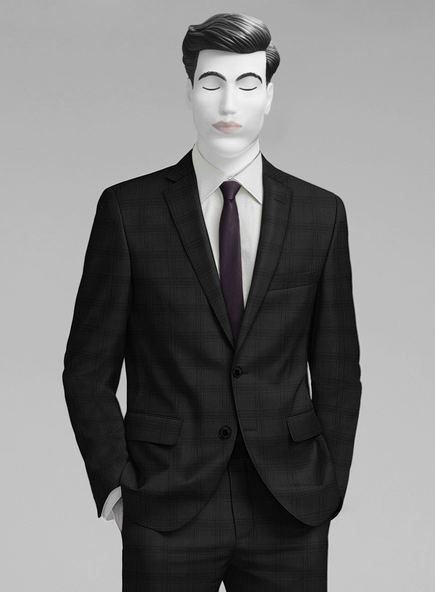 Napolean Brook Overcheck Black Wool Suit