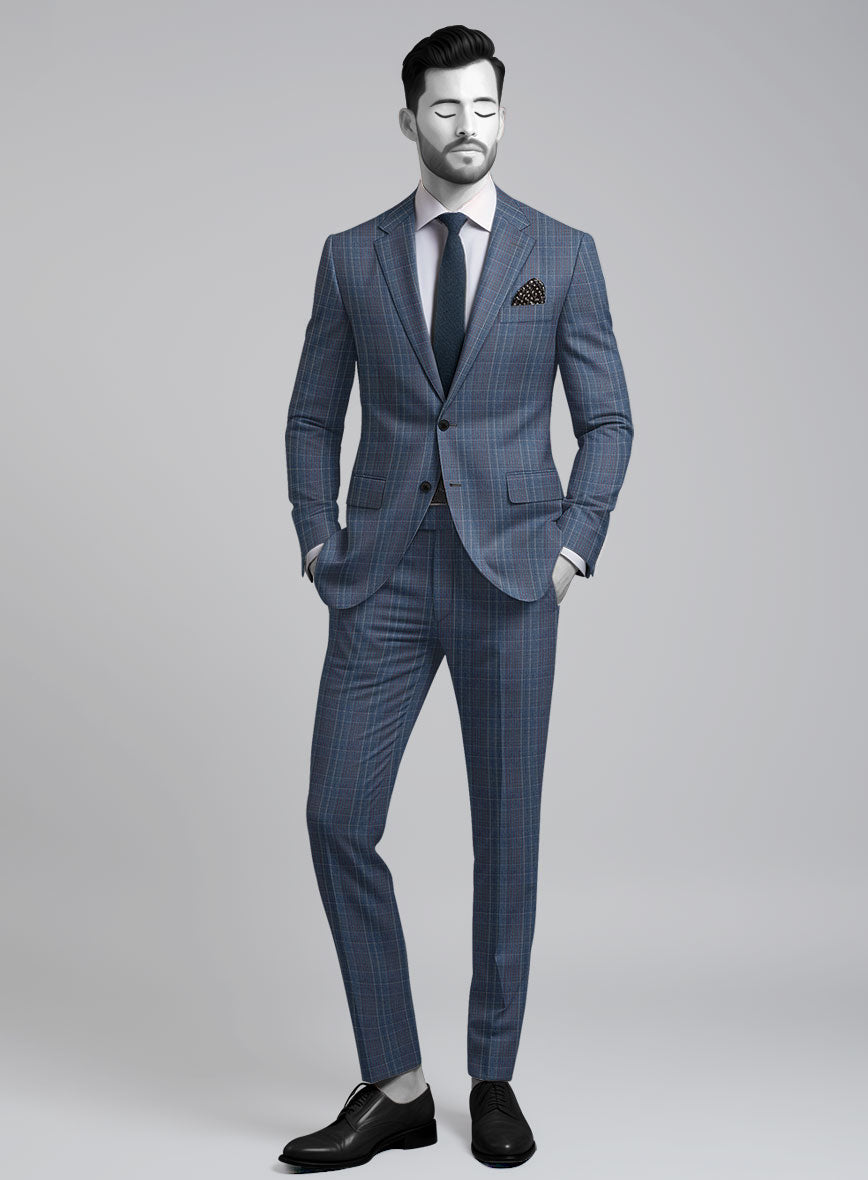 Napolean Canzo Glen Blue Wool Suit