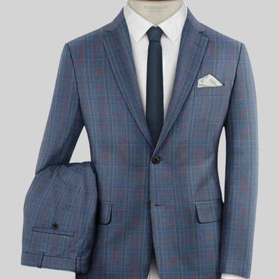 Napolean Canzo Glen Blue Wool Suit