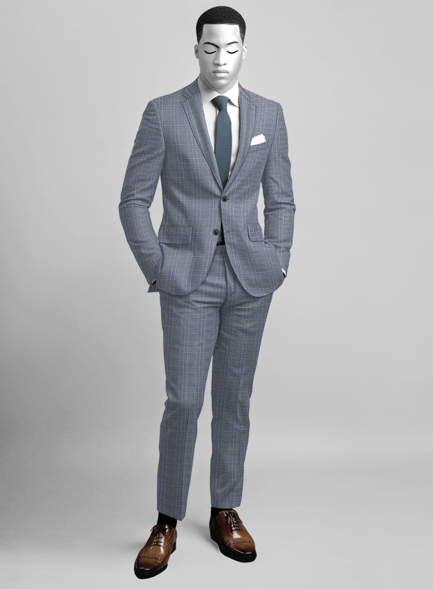 Napolean Canzo Glen Light Blue Wool Suit
