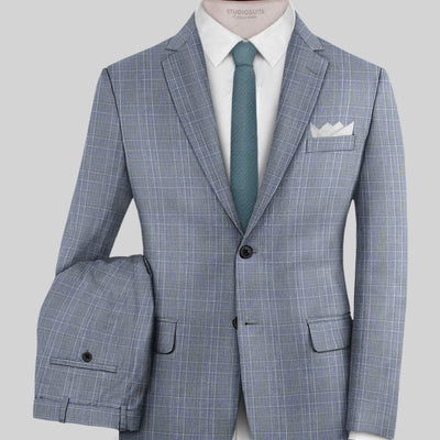 Napolean Canzo Glen Light Blue Wool Suit