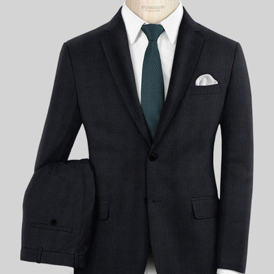 Napolean Esso Tartan Blue Wool Suit