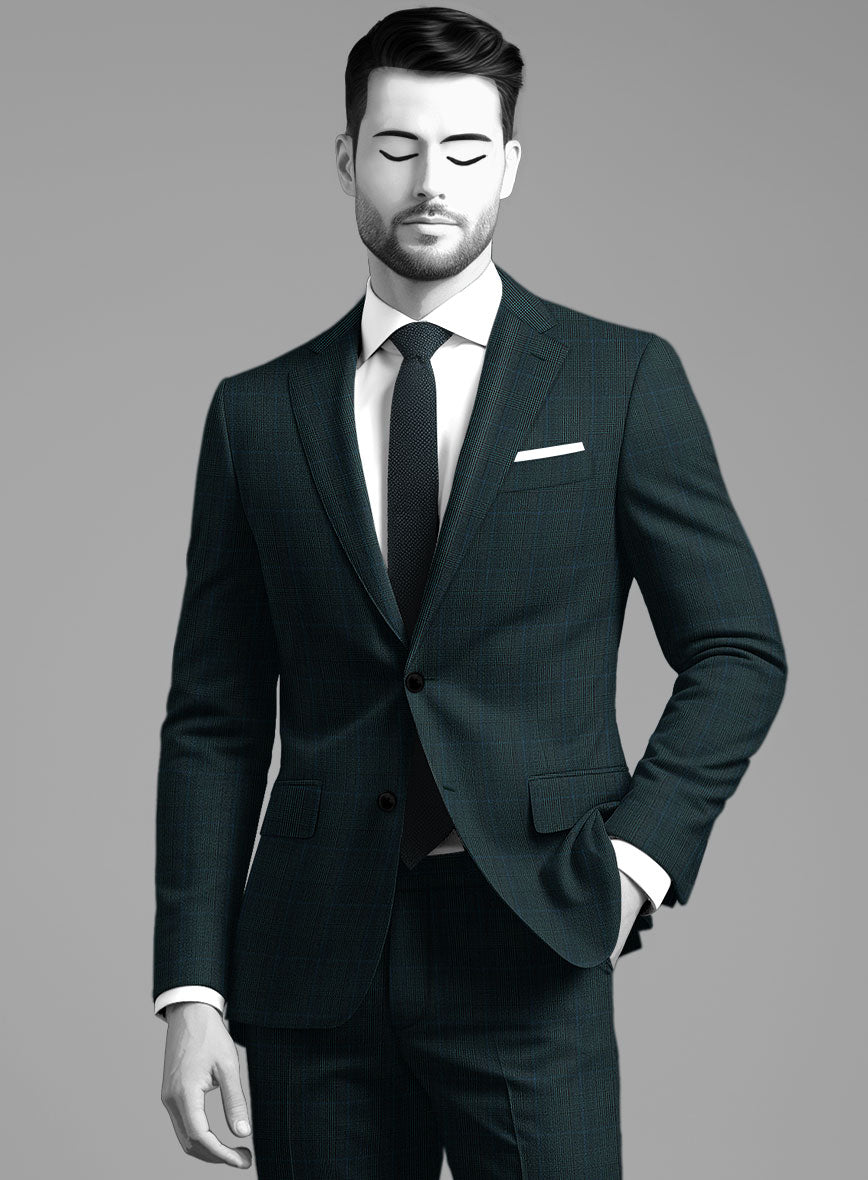 Napolean Esso Tartan Teal Blue Wool Suit