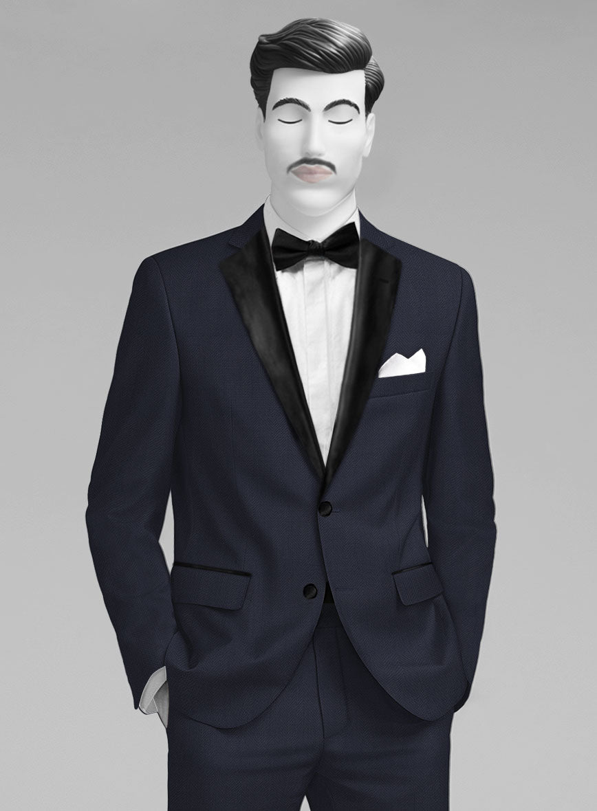 Napolean Imperial Blue Herringbone Wool Tuxedo Jacket