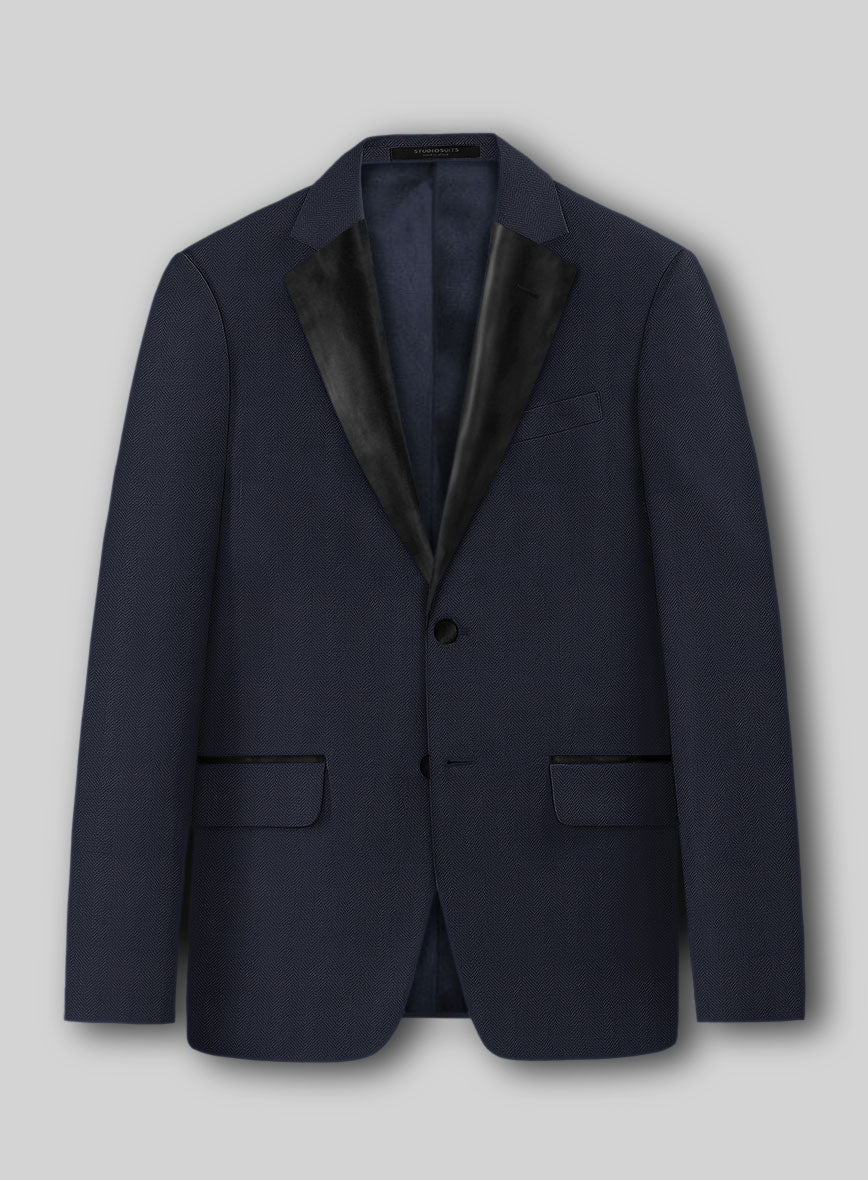 Napolean Imperial Blue Herringbone Wool Tuxedo Suit