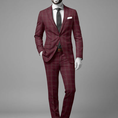 Napolean Xina Tartan Maroon Wool Suit