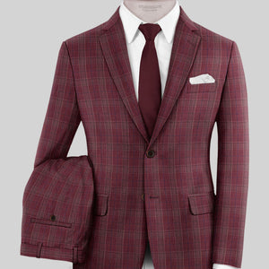 Napolean Xina Tartan Maroon Wool Suit