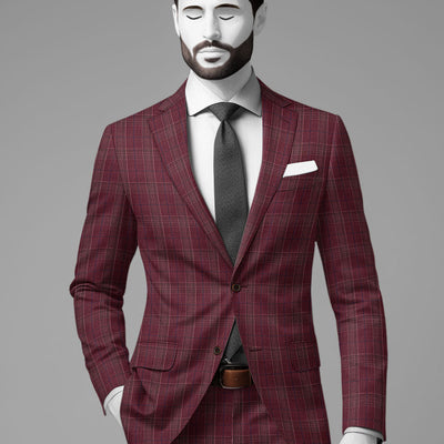 Napolean Xina Tartan Maroon Wool Suit
