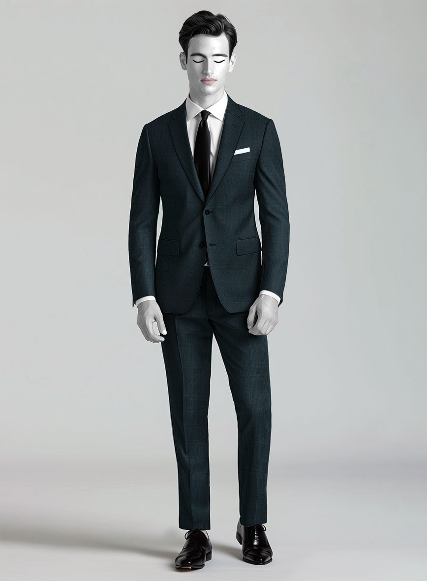 Napolean Xina Tartan Teal Blue Wool Suit