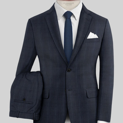 Napolean Canzo Glen Dark Blue Wool Suit