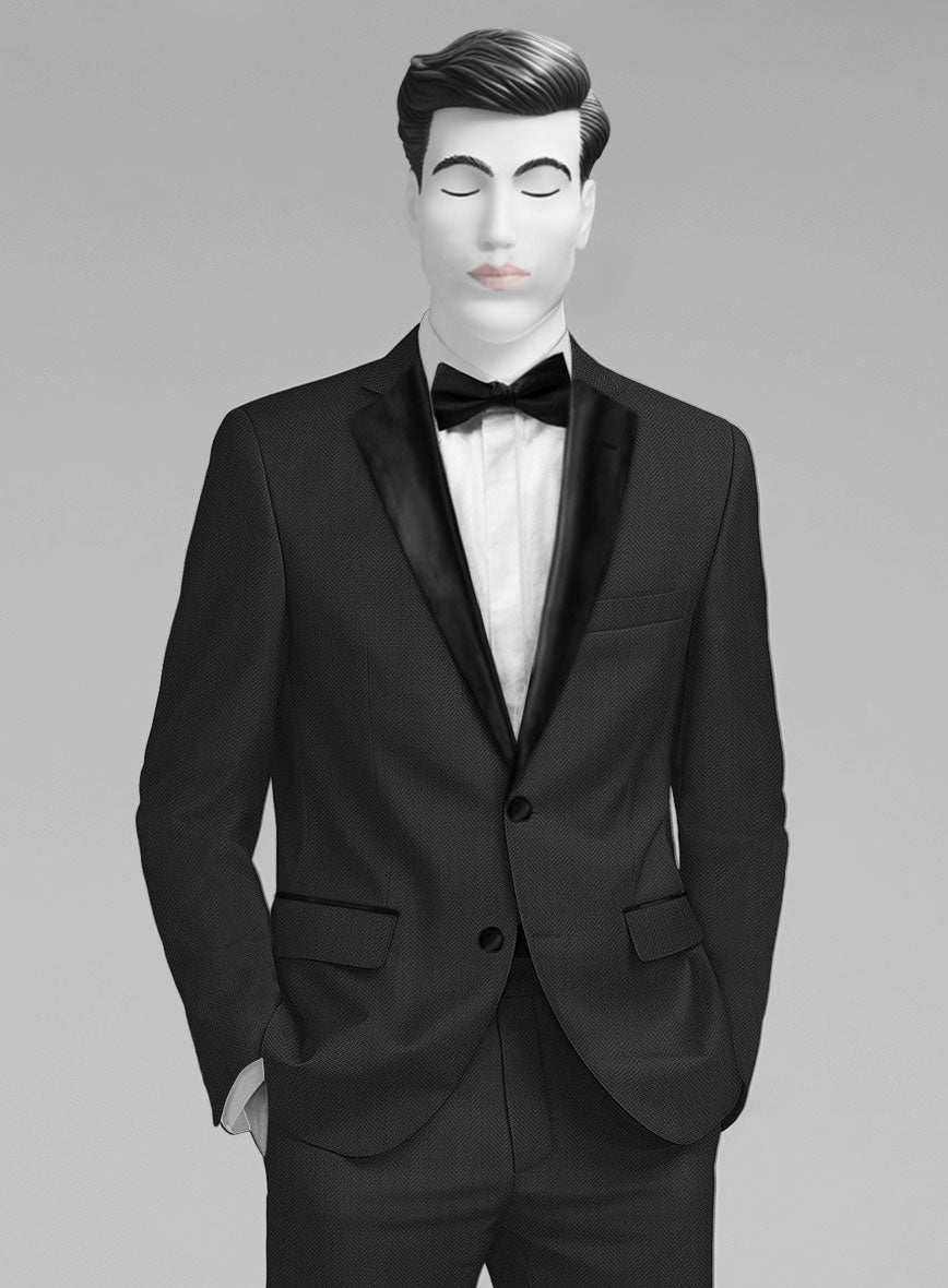 Napolean Imperial Black Herringbone Wool Tuxedo Jacket