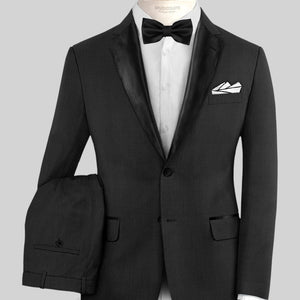 Napolean Imperial Black Herringbone Wool Tuxedo Suit