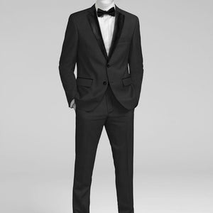 Napolean Imperial Black Herringbone Wool Tuxedo Suit