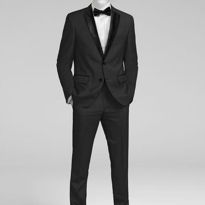 Napolean Imperial Black Herringbone Wool Tuxedo Suit