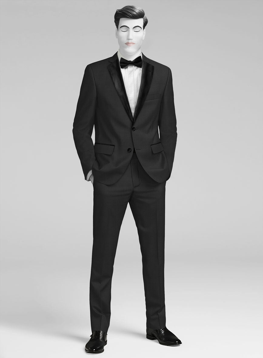 Napolean Imperial Black Herringbone Wool Tuxedo Suit