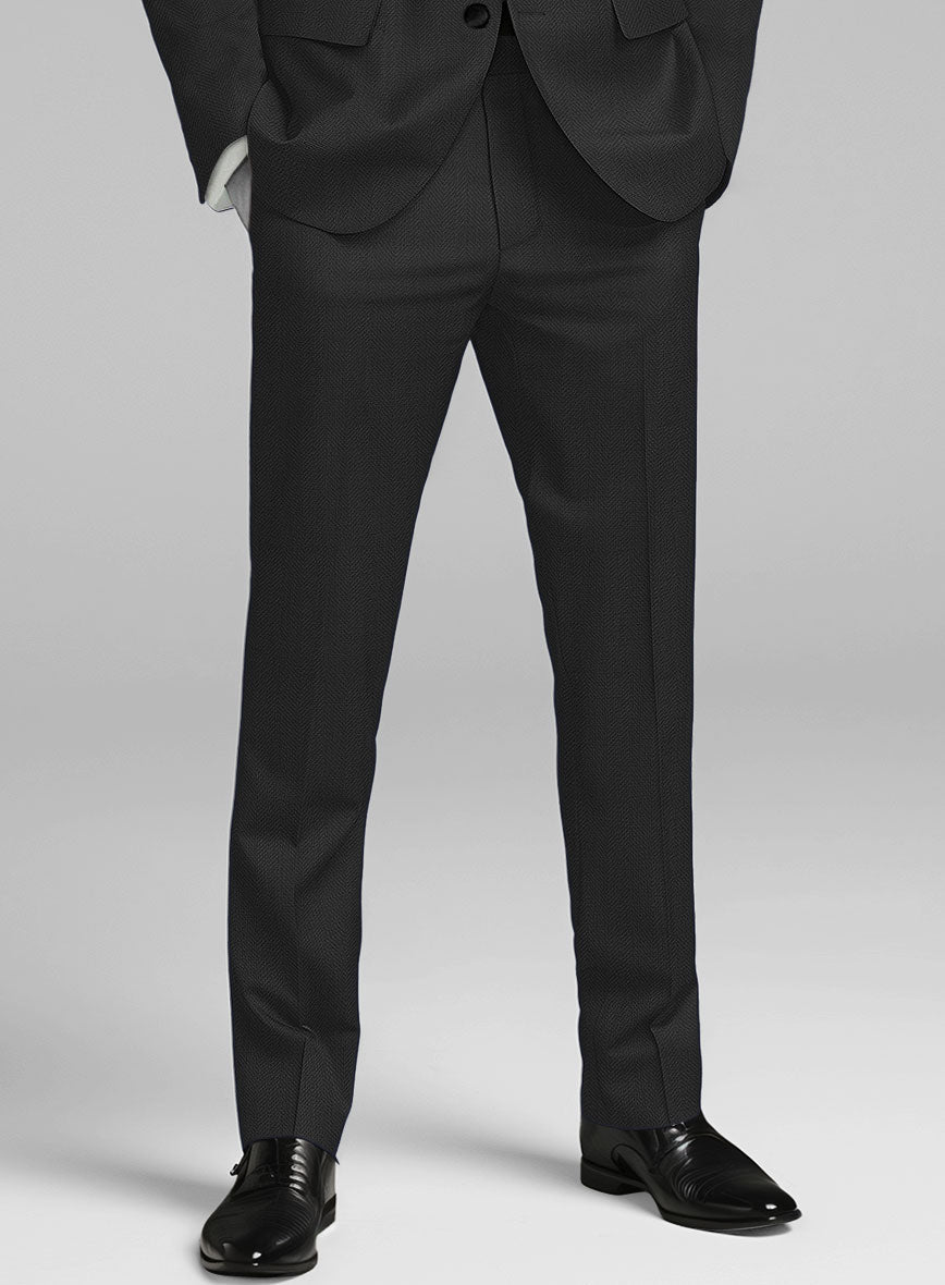 Napolean Imperial Black Herringbone Wool Tuxedo Suit