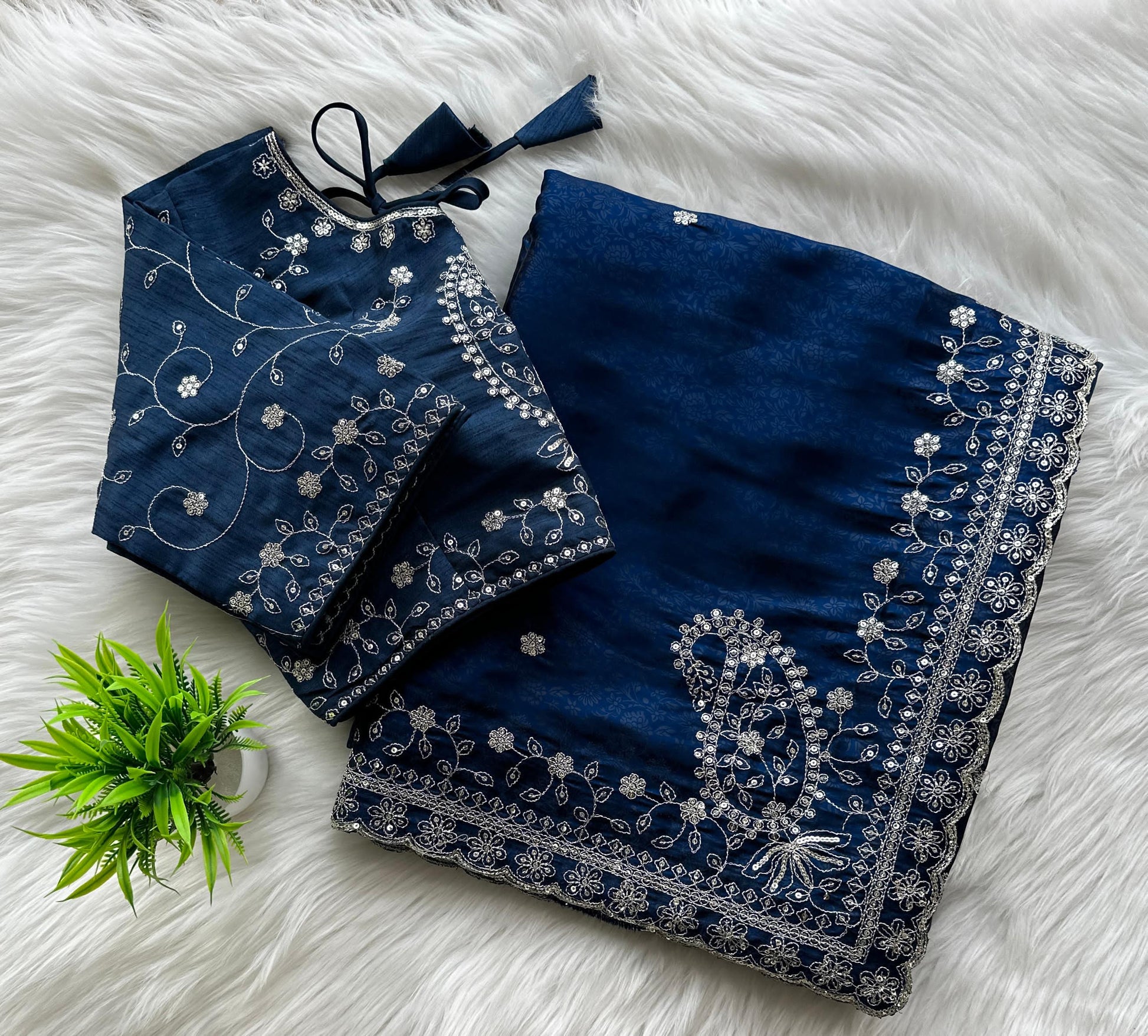 Navy Blue Soft Silk Saree with Elegant Rubber Weaving & Heavy Embroidery Work