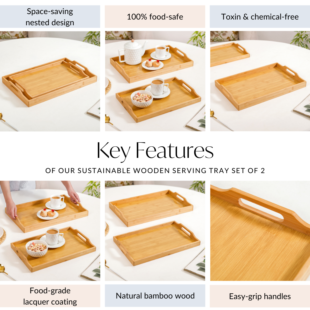 Sustainable Wooden Serving Tray Set Of 2