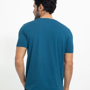 Rare Rabbit Men's Alanet Teal Crew Neck Foil HD Print Branding Half Sleeves Regular Fit T-Shirt