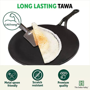 CASTrong Cast Iron Concave Tawa+Free ₹110 Spatula, Pre-seasoned, Nonstick, 100% Pure, Toxin-free, 25.4cm, 1.9kg