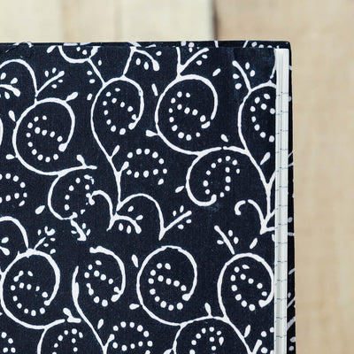 Black - Sanganeri Fabric Cover Handmade Paper Notebook (9 x 7 in)