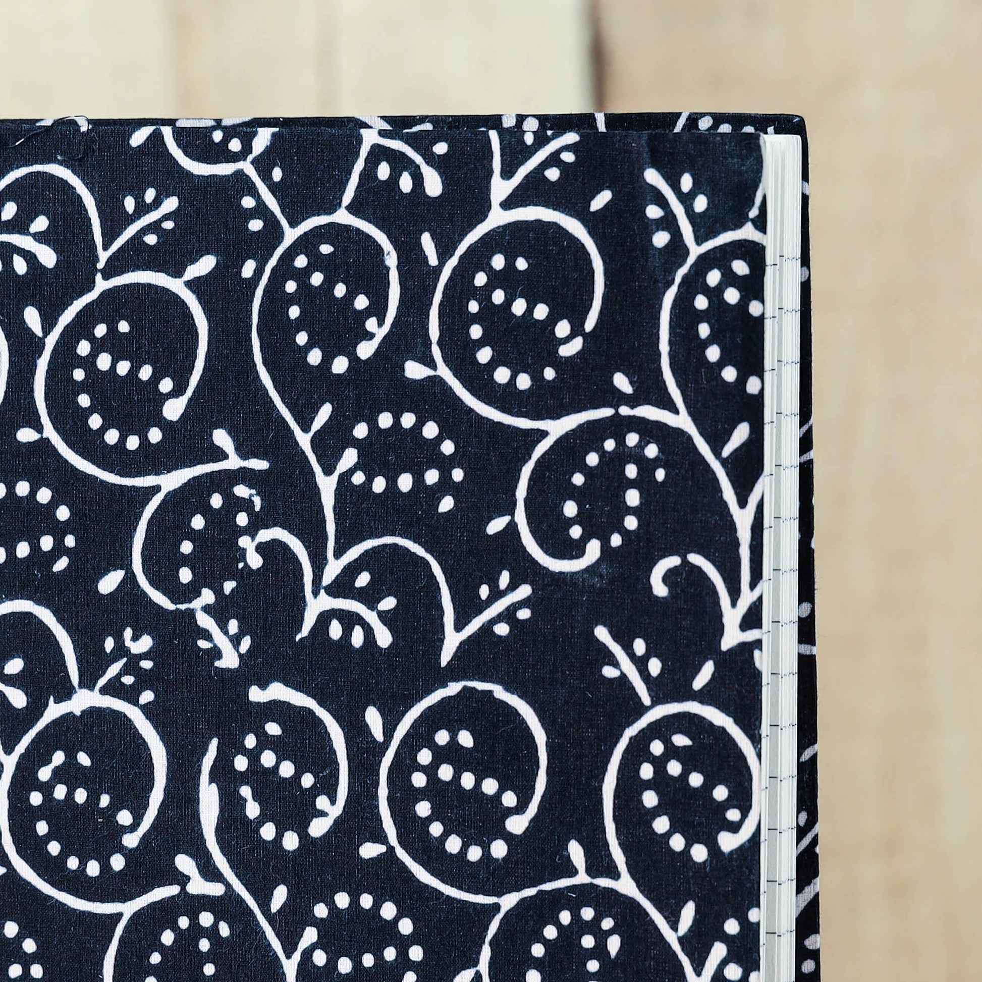 Black - Sanganeri Fabric Cover Handmade Paper Notebook (9 x 7 in)