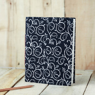 Black - Sanganeri Fabric Cover Handmade Paper Notebook (9 x 7 in)