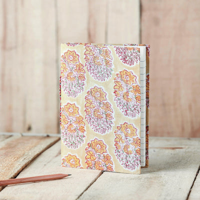 Beige - Sanganeri Fabric Cover Handmade Paper Notebook (7 x 5 in)