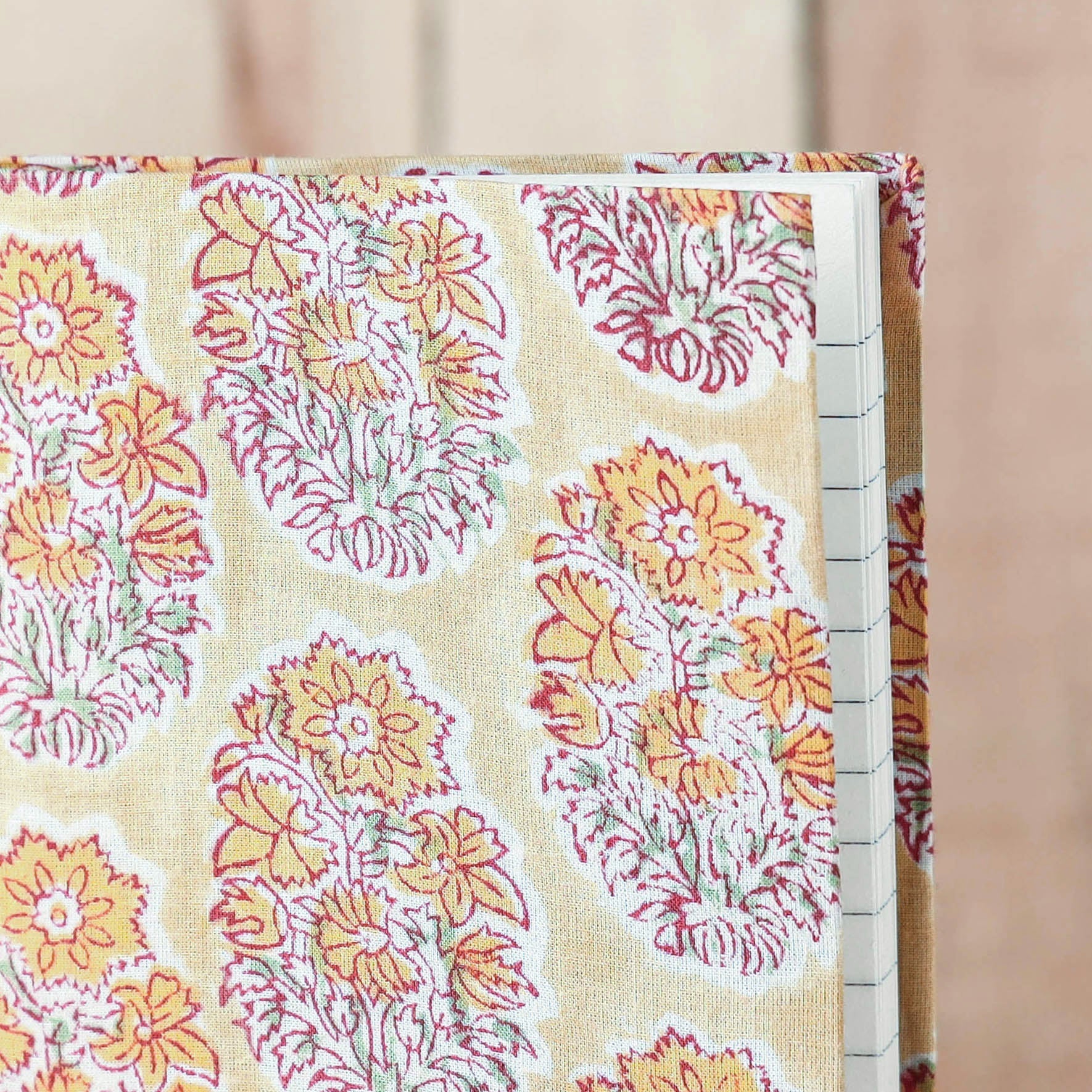 Beige - Sanganeri Fabric Cover Handmade Paper Notebook (7 x 5 in)