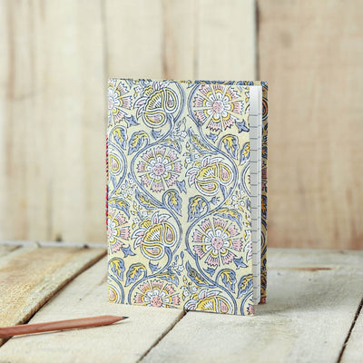 Beige - Sanganeri Fabric Cover Handmade Paper Notebook (7 x 5 in)